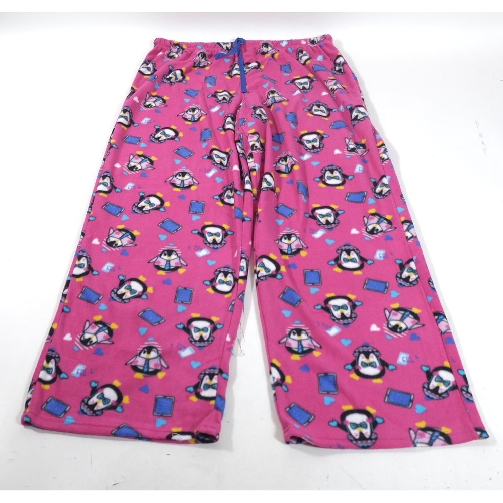 Goodnight Kiss Pajama Pants Womens L Pink Penguin Fleece Sleepwear Loungewear